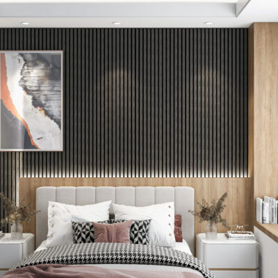 Grey Oak Acoustic Slat Wall Scene